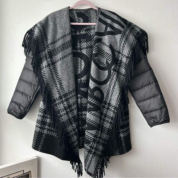 MarcCain wool blend Black and Gray Fringe Women's Coat - Picture 1 of 14